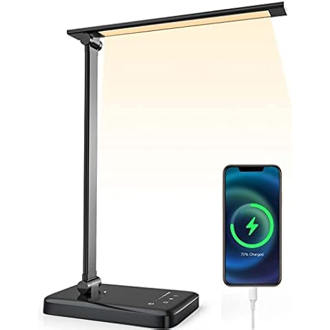 Schreibtischlampe Led Dimmbare 42lEDS Helligkeitsstufen Tageslichtlampe Tischleuchte 5 Farb Und 5 Tischlampe Nachttischlampe Usb-Aufladen FüR Des FüR Phones,Augenschutzlicht Cover
