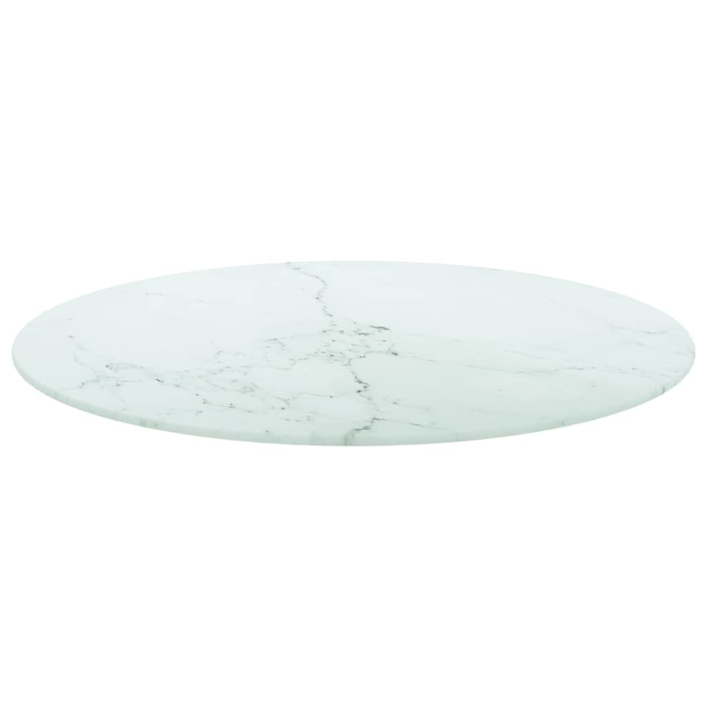 Dessus de table blanc Ø60x0,8cm verre trempé avec design marbre