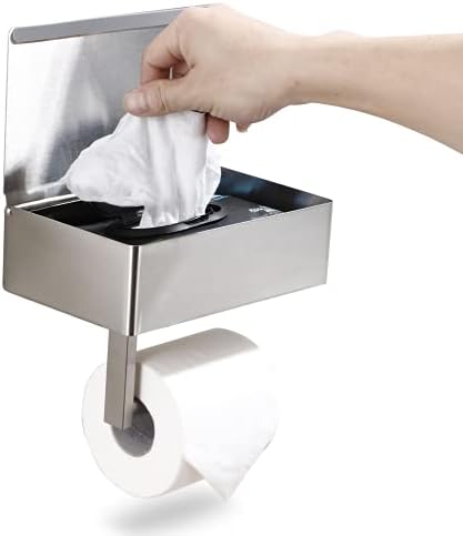 Day Moon Designs Toilet Paper Holder with Shelf, Flushable Wipes Dispenser & Storage Fits Any Bathroom, Keep Your Wet Wipes Hidden, Stainless Steel Wall Mount Bathroom Organizer, Brushed Nickel, Large