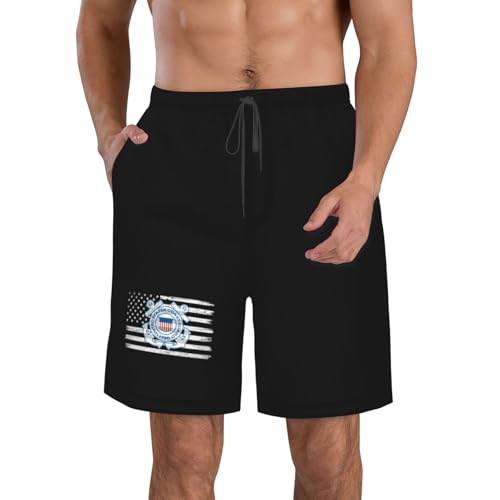 US and Mark of The U.S. Coast Guard Mens Swim Trunks Quick Dry Swim Board Shorts Casual Beach Shorts