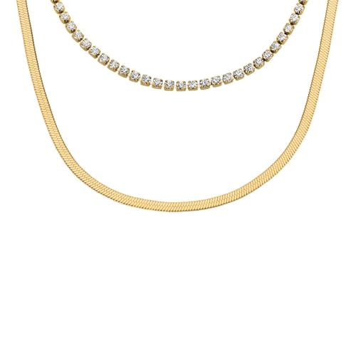 Image of Fossil Women's Ellis Toi Et Moi Gold-Tone Brass Station Necklace
