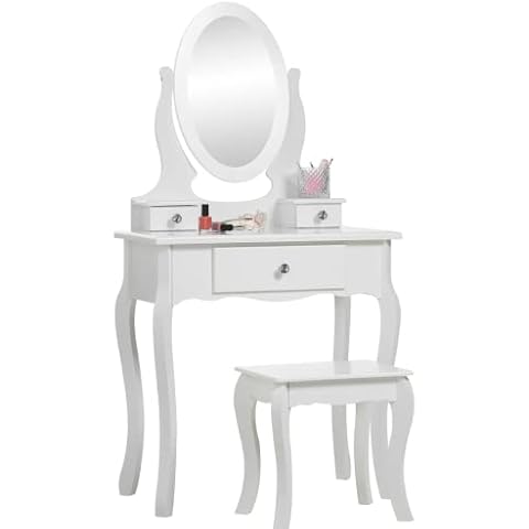 Tocador de maquillaje para niñas con taburete y espejo Cover