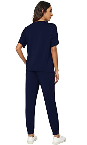 WiWi Women's Short Sleeve Tracksuit Set Viscose from Bamboo Loungewear 2 Piece Outfit Long Pants Jogger Sets S-XXL3