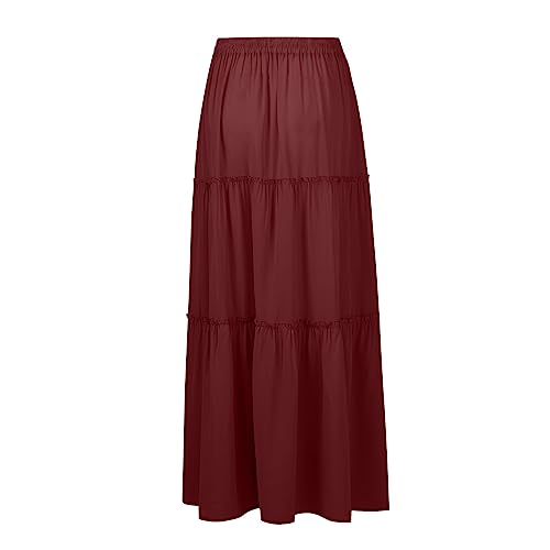 Womens Pleated A-Line Elastic High Waist Maxi Skirt 2025 Summer Casual Flowy Swing Boho Long Beach Dress3