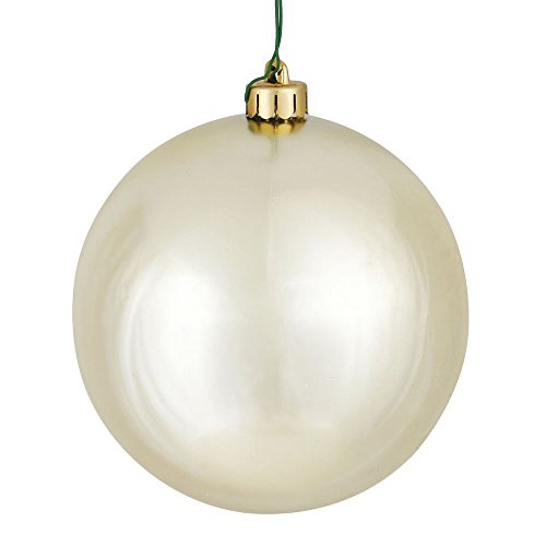 Vickerman 4" Champagne Shiny Ball Ornament - 6 per Bag - Shatterproof Plastic - Reliable and Durable Hanging - Shiny Finish Ornaments - Unique Ornaments