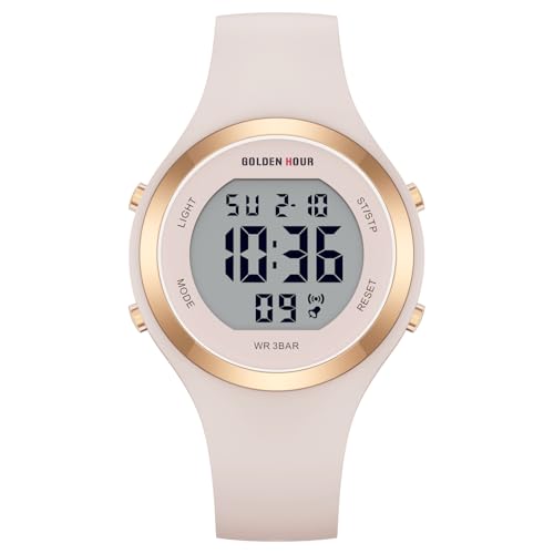 golden hour waterproof sport women39s digital chronograph silicone strap watch