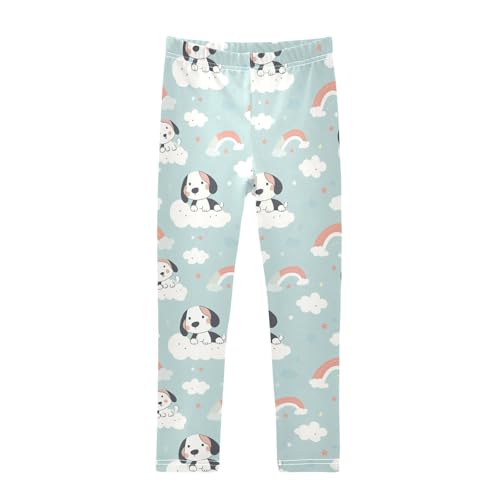 Cartoon Rainbow Clouds Dog Girls Casual Leggings for Kids Printed Long Pant Bottoms Stretch and Soft
