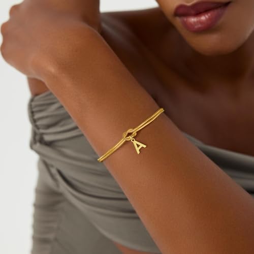 Gold Initial Bracelets for Women Girls - 18K Gold Plated Knot Initial Bracelet Teen Girl Gifts Trendy Stuff Dainty Gold Bracelets for Women Girls Jewelry Gifts2