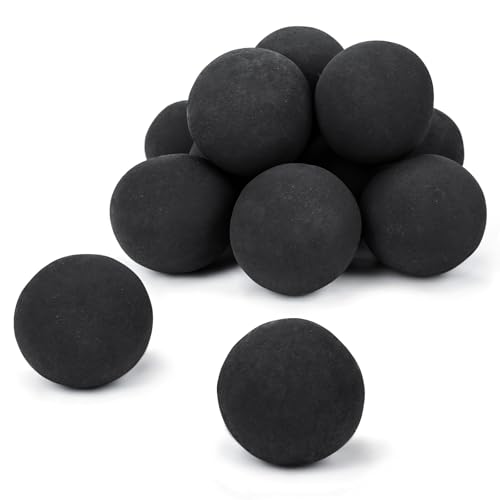 GRISUN Ceramic Fire Balls Set of 12 4 Inch Tempered Fire Stones for Fire Pit Natural or Propane Fireplace Safe for Outdoors and Indoors Fire Pit Reusable Fireballs Black