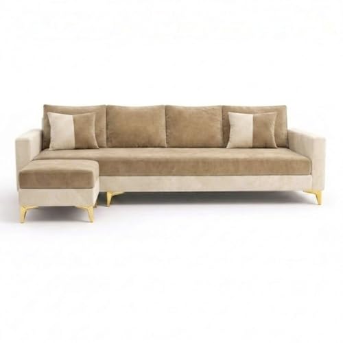 Image of Classiq Rich 5 Seater L Shape Sofa Set with Movable Ottoman | Flexible Layout | Spacious Soft Touch Seating | Designer Sofa for Living Room (Beige-Cream)
