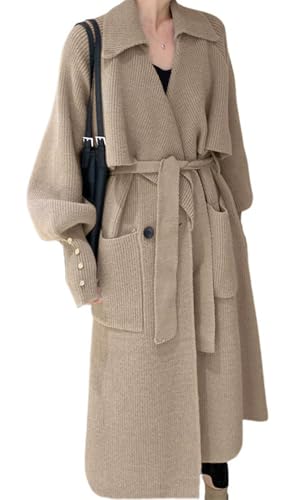CHARTOU Women’s Long Sweater Blazer Jacket Coatigan Open Front Cardigan Sweater Jacket Overcoat (One Size, Khaki)