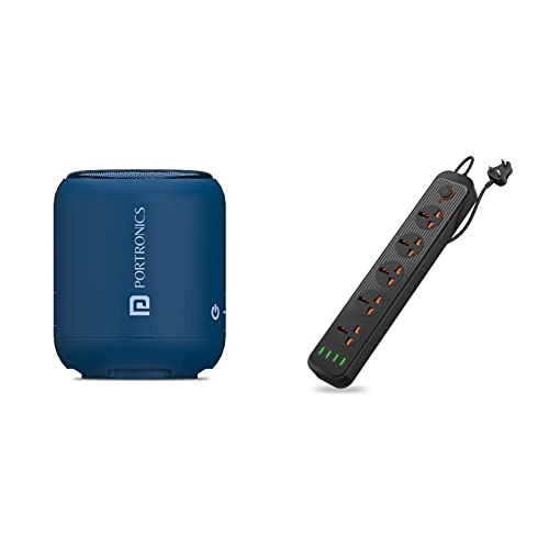 Image of Portronics SoundDrum 1 10W TWS Portable Bluetooth 5.0 Speaker with Powerful Bass & Power Plate 6 with 4 USB Port + 5 Power Sockets Extension Board, 2500W Power Converter