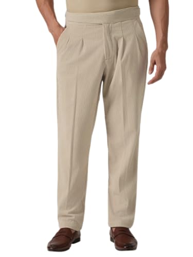 Image of Banana Club Men's Corduroy Gurkha Pants - Classic Cream Cotton Trousers with Regular Fit and Distinctive Waist Design for Casual Wear