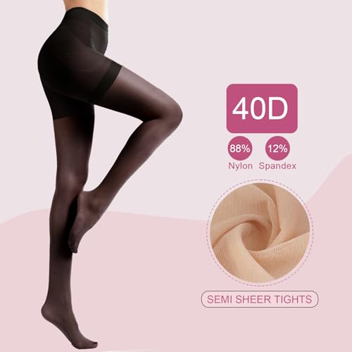 Image of Weziarer Women's 40D Sheer Tights,High Waist Pantyhose Tummy Control Top Support Stockings