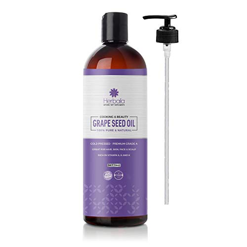 Grapeseed Oil 16 oz, 100% Pure, Cold Pressed Grape Seed Oil for Sensitive Skin, Massage, Skin and Hair Moisturizer, Carrier Oil for Aromatherapy, Light Silky Anti-Aging Oil, Rich in Vitamins A, K & E