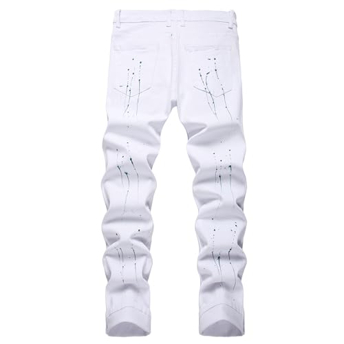 Image of Men's Ripped Slim Fit Jeans Straight Leg Denim Pants