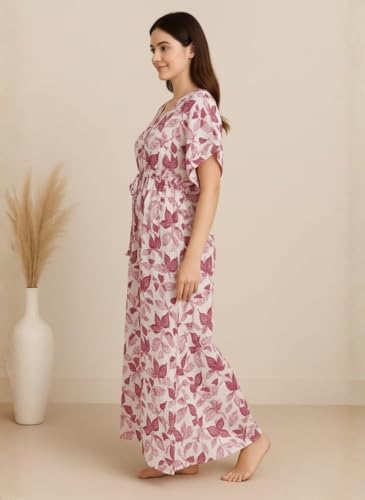 Image of Bahumaan Nighty for Women Cotton Combo Pack of 2 | Free Size Gown for Women Cotton with Side Pocket | Nighties for Women Pure Cotton Combo Stylish | Maxi Sleepwear