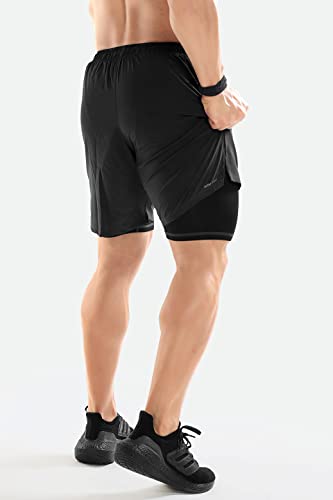 Image of FUAARK Double Layer 2 in 1 Sports Shorts with Inner Tights for Men Gym Tight Short with Pocket