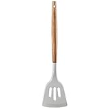 Chefa USA Silicone Slotted Turner - with Wooden Handle, Non-Stick Cookware Heat Resistant Kitchen Utensil