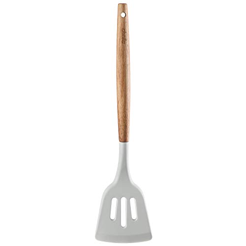 Chefa USA Silicone Slotted Turner - with Wooden Handle, Non-Stick Cookware, Heat Resistant Kitchen Utensil - Light Gray