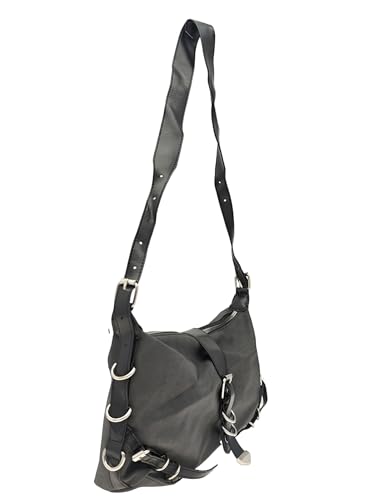 Women's Glossy PU Leather Underarm Bag Y2k Buckle Punk Shoulder Bags Retro Adjustable Handbag Clutch Purse2