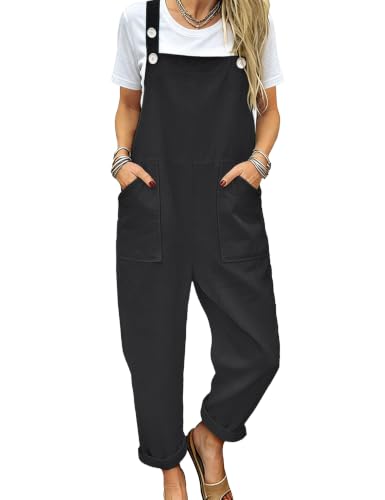 Image of YESNO Women's Overalls Cotton Boho Casual Floral Bib Jumpsuit Baggy Adjustable Strap Romper with Pockets PVV