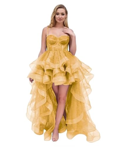 High Low Short Prom Dress Ruffle Tulle Homecoming Dresses Spaghetti Straps Cocktail Party Gown