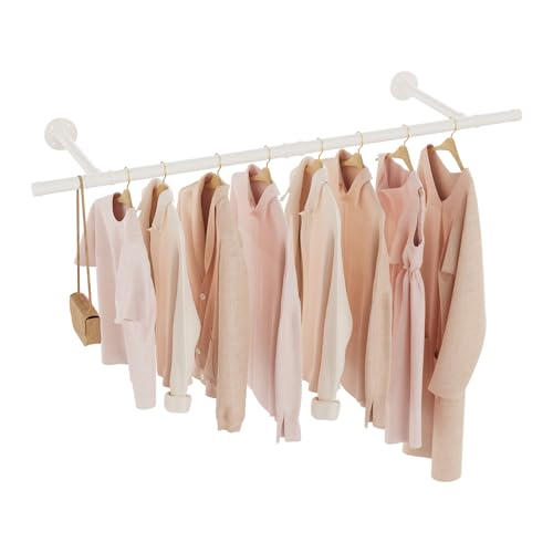 GUOHNHE Kleiderständer für die Wand, Platzsparend Kleiderstange, Wandregal Küchenregal, Garderoben Stange Industrial aus Metall, Decken-Montage, für Kleine Zimmer, 121 cm, 1 Set, Weiß, SG121W-1