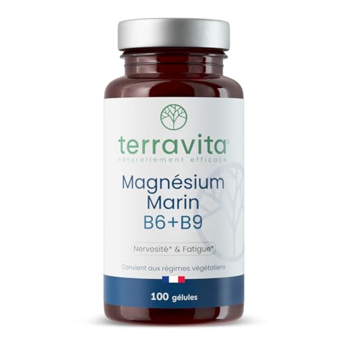 MAGNÉSIUM MARIN + Vit B6 B9 | 300mg de Magnésium Élément par Gélule | 100 Jours de Cure | Lutte contre Stress et Fatigue | Améliore le Sommeil | 100...