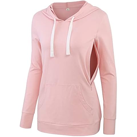 fitglam Women's Maternity Nursing Tops for Breastfeeding Side-Zip Hoodie with Pockets Long Sleeves Pregnancy Sweatshirt - pink - Medium Cover