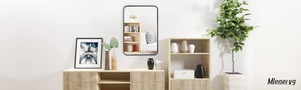 Miniatura 2 de Mlenervg Espejo de baño negro, marco de metal de aleación de aluminio de 22 x 30 pulgadas, montado en la pared con esquina redondeada para el hogar,