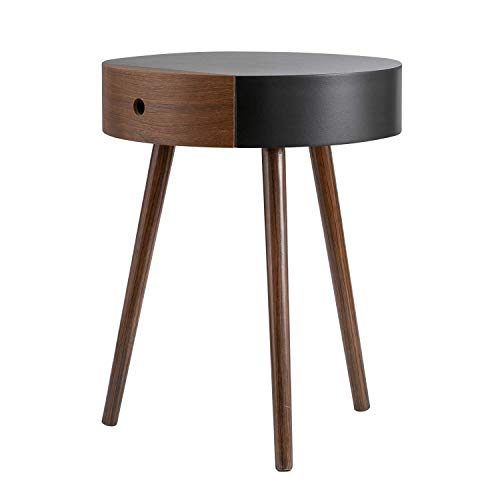 ASPECT Mona Table de Chevet Ronde avec Un tiroir Noir/Noyer, 45 x 57,5 cm, Bois d'ingénierie, 45 dia x 57,5 (H)