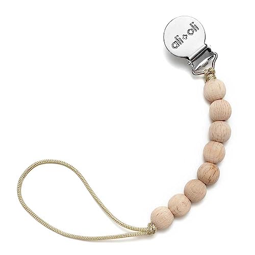 Image of Ali+Oli Silicone Pacifier Clip for Baby (All Wood) 100% Food-Grade BPA Free Newborn Pacifier Holder Infant Binky Clip for Baby Boy or Girl