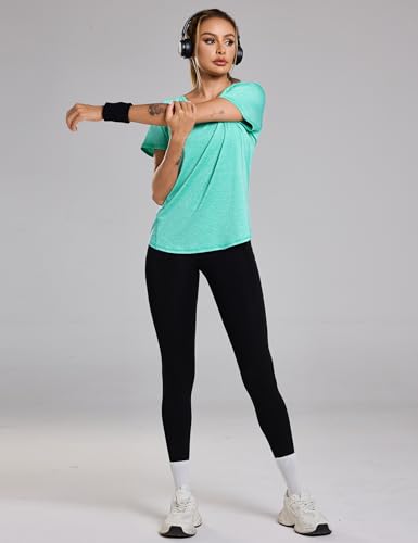 Wayleb Camiseta Deportiva Mujer de Manga Corta Camisetas de Cuello en V Mujer Ropa Deporte Secado Rápido Yoga Fitness Running Top Entrenamiento Atlético