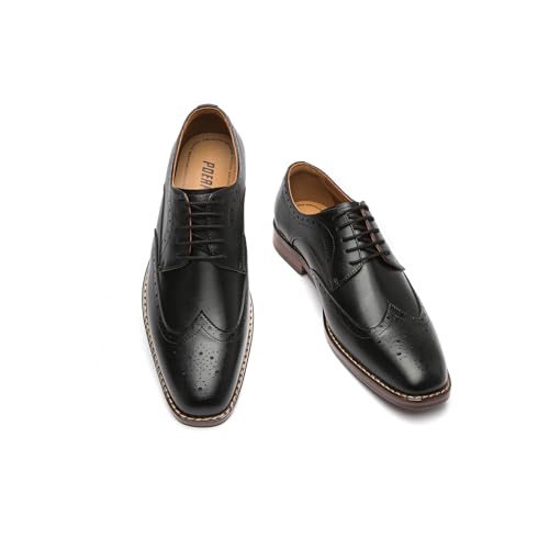 Poerkan Zapatos de vestir formales Oxford & Derby para hombre: zapatos clásicos de cuero con cordones en negro y marrón con detalles de brogue de charol, Black, 47 EU Poerkan Zapatos de vestir formales Oxford & Derby para hombre: zapatos clásicos de cuero con cordones en negro y marrón con detalles de brogue de charol, Black, 47 EU
