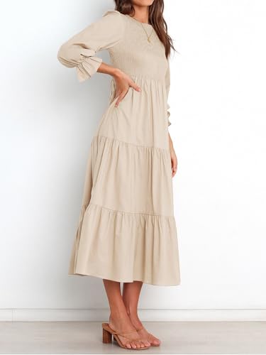 BTFBM Women Casual Long Sleeve Crew Neck Fall Dress Bohemian Relaxed Fit Floral Flowy Maxi Dresses Tiered Cocktail Dress