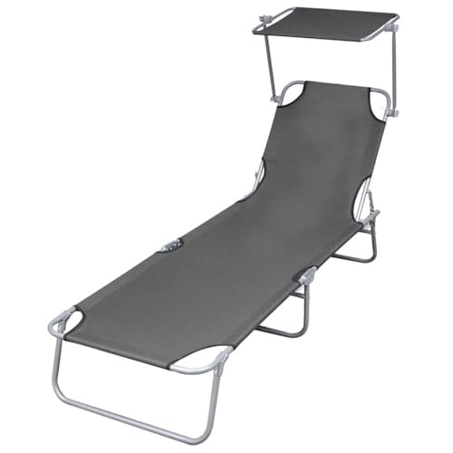 JHQHSM Tumbona plegable con protección solar ajustable y marco de acero en color gris, respaldo regulable en altura para una relajación óptima, acero recubierto de polvo resistente a la intemperie