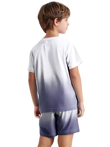 Linjinx Kids Boys Gradient Sports Jersey Football Basketball Athletic Tracksuit Short Sleeve T-Shirt and Shorts Set Dark Gray 7-8 Years2