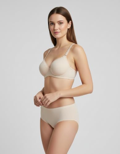 Image of M R Shopzilla Women's Underwire Premium Lycra Silk Bra and Panty Set - Seamless T-Shirt Bra with Matching Mid-Rise Panty - Smooth, Stretchable Lingerie Set for Everyday Comfort & Style