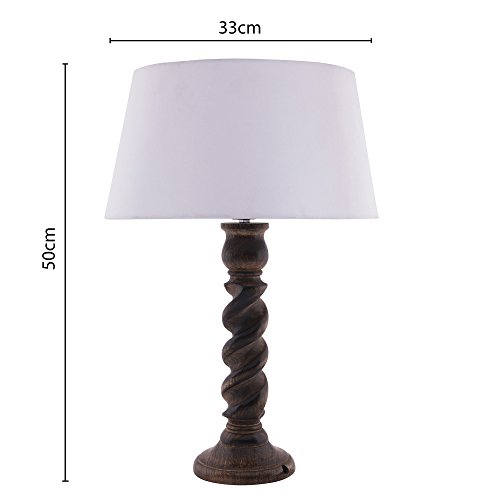 Image of Homesake Classic Twister Wooden Table Lamp with Fabric Shade | Handcrafted Bedside Lamp with E27 Holder| Bulb Included |Warm Light Night Lamp for Bedroom, Living Room, Study & Home Decor, White