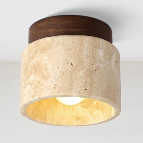 LIGINOK Plafonnier Semi-encastré Moderne Lampe Suspendu Plafonnier en Travertin Jaune Nature Éclairage de Plafond en Bois pour Couloir Chambre Salle à...