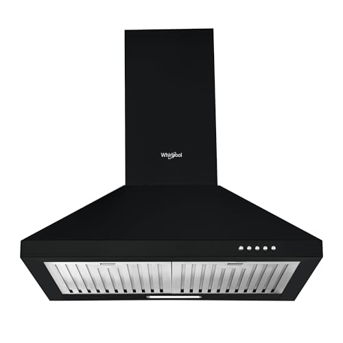 Whirlpool 60cm 1200 m3/hr Baffle Filter Kitchen Chimney with 5 Years WARR on Motor and 1 Year Comprehensive | AKR BF 60 BK HOOD | Black | 3 Speed Push
