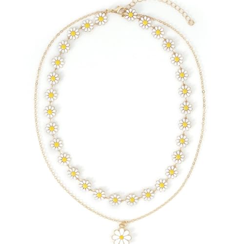 Hao Wu Xuan Collar de Gargantilla de Flor de Margarita Dulce de Moda para Mujer Boho Cuentas de Colores Collar de Cadena de clavícula Joyería de Fiesta de Moda de Verano