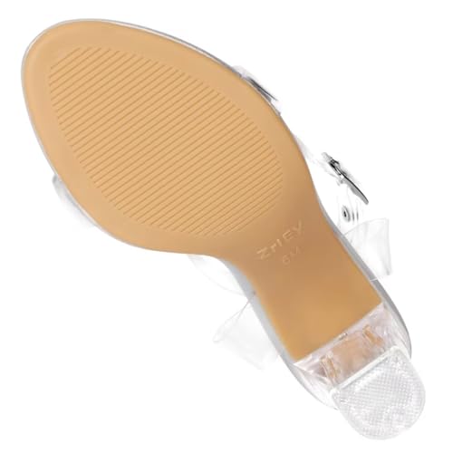 Image of ZriEy Women's Clear Heels Chunky Block Mid High Heeled Sandals | 2.75 Inch Chunky Heel, Transparent Open Toe Ankle Strap Dress Pump Shoes for Women in Daily Wear Party Wedding