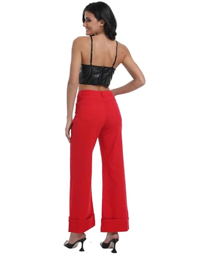 Wide Leg Jeans Woman Stretchy Cuffed High Waisted Baggy Jeans Loose Denim Pants3