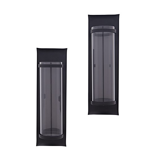Danya B Metal Pillar Candle Sconces With Glass Inserts - A Wrought Iron Rectangle Wall Accent (Set Of 2), Black #TOP1