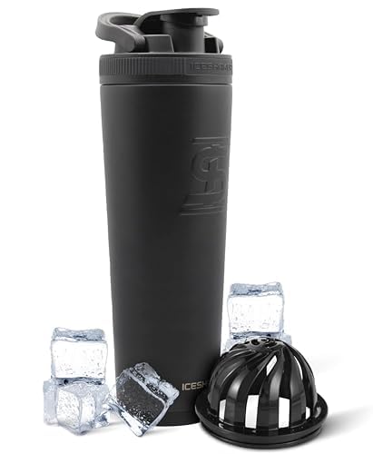 Ice Shaker Insulated Stainless Steel Shaker Bottle | 32oz, Black | Cold for 30+ Hours | Insulated Cup with Twist-on Agitator | Odor-Free Bottle for Protein Shakes, Water, Smoothies, Cocktails