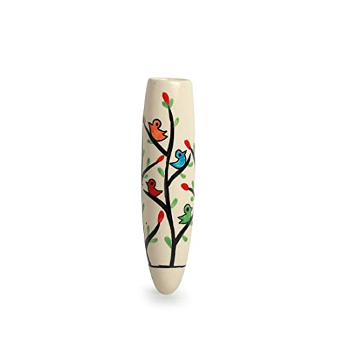 Image of ExclusiveLane Mughal Heaven' Ceramic Handpainted Magnetic Planters Pot for Fridge (Enamel White & Multicolour, 1.9 X 1.5 X 7.2 Inch, 1 Piece, (El-021-217))