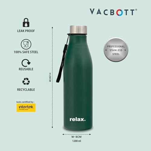 Image of Clay Craft VACBOTT Bingo Single Walled Non Insulated Water Bottle-1200ML, 2-Piece(Green) Leak Proof | Easy Grip |Easy To Carry| Gym Bottle | Home | Kitchen | Hiking | Treking Bottle | Travel Bottle