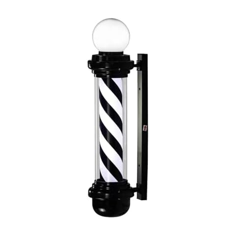 MIUXIU 35'' Barber Pole Light, Black White Rotating Hair Salon Open Sign, Wall Mount, Save Energy Cover
